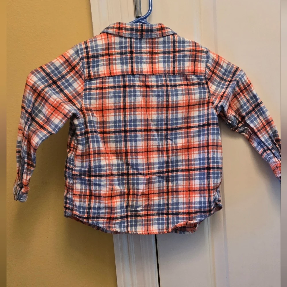 Gymboree Blue and Orange Button Down Flannel Shirt Boy's 2T